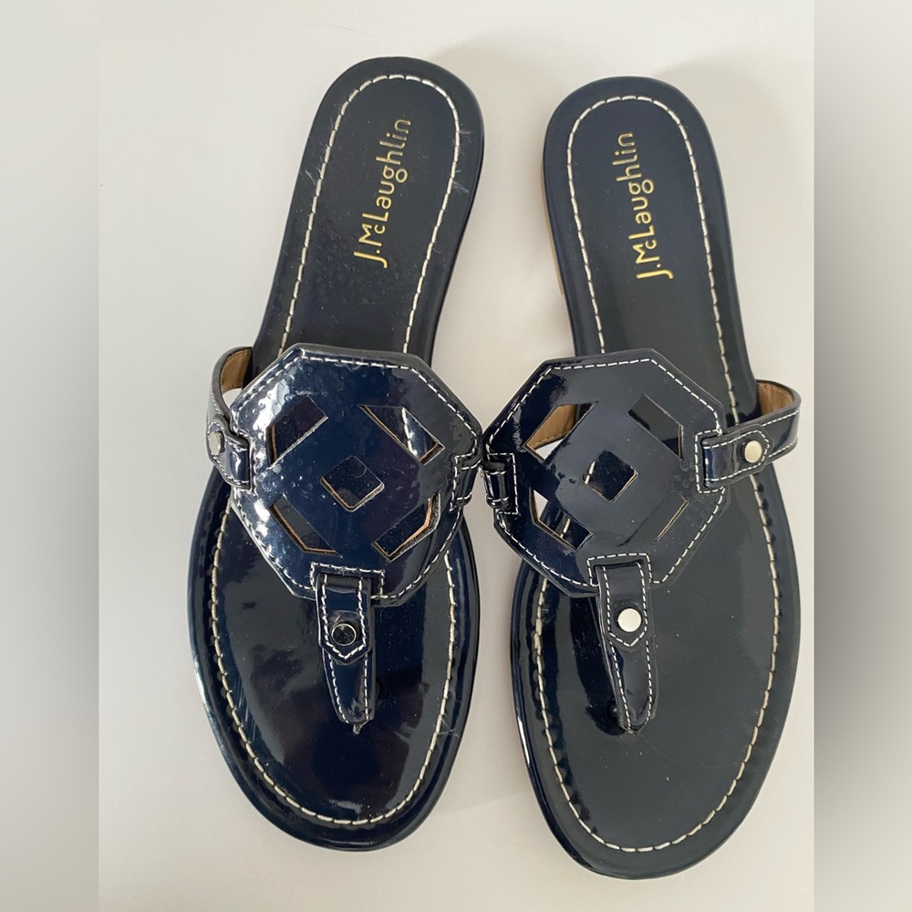 J. McLaughlin Lucy Navy Patent Toe Thong Women's Sandals Filp Flops Size 7.5
